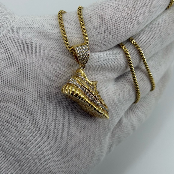 Yeezy Style Sneaker Pendant 14g Silver 18K Gold Dipped Iced CZ Shoe Charm HipHop - Picture 6 of 7